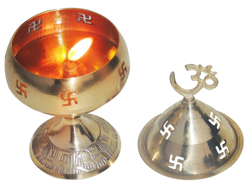 Brass Table Oil Lamp Om Pakija Deepak 0.08kg